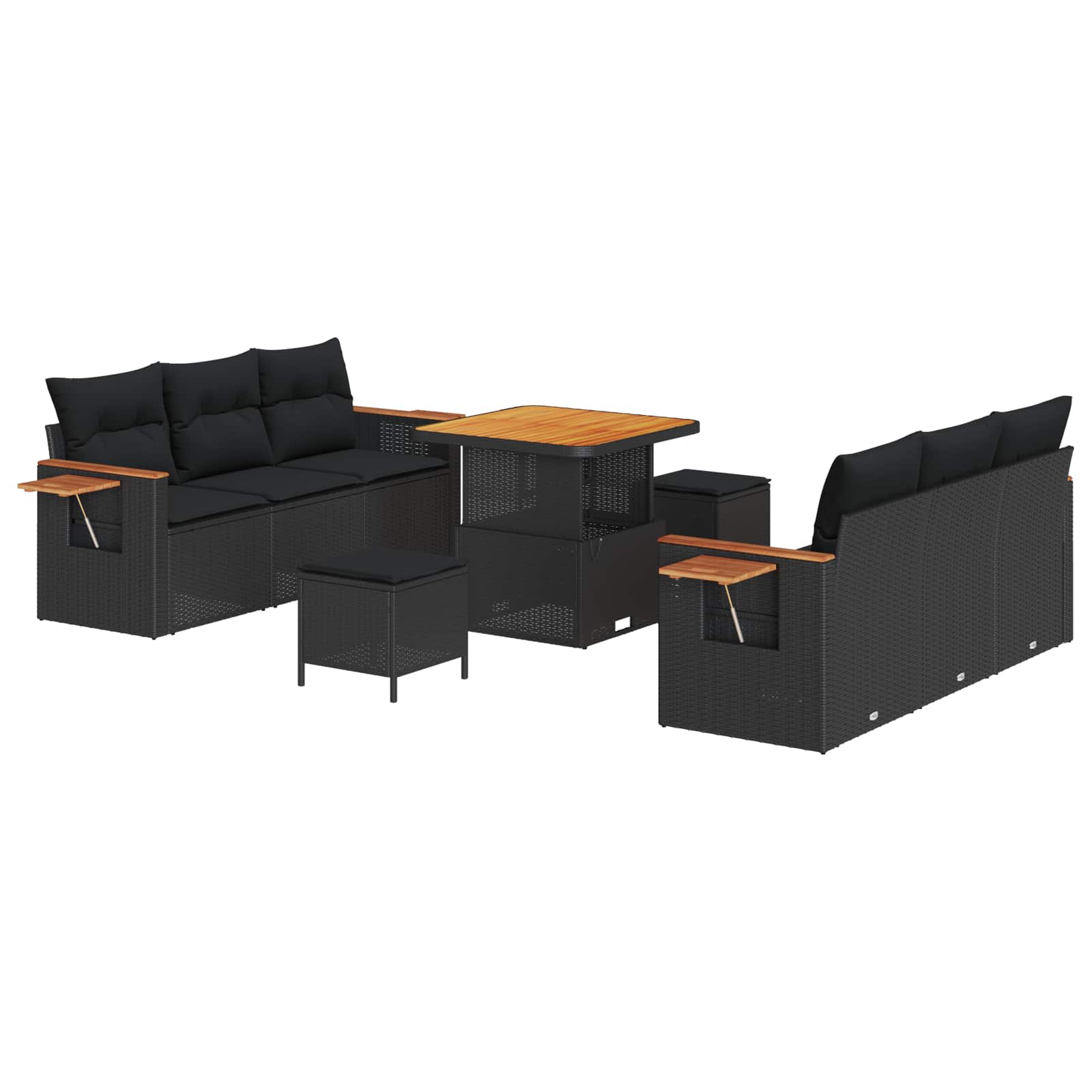 vidaXL Gartensofa-set mit Kissen 11 pcs Schwarz Poly-Rattan
