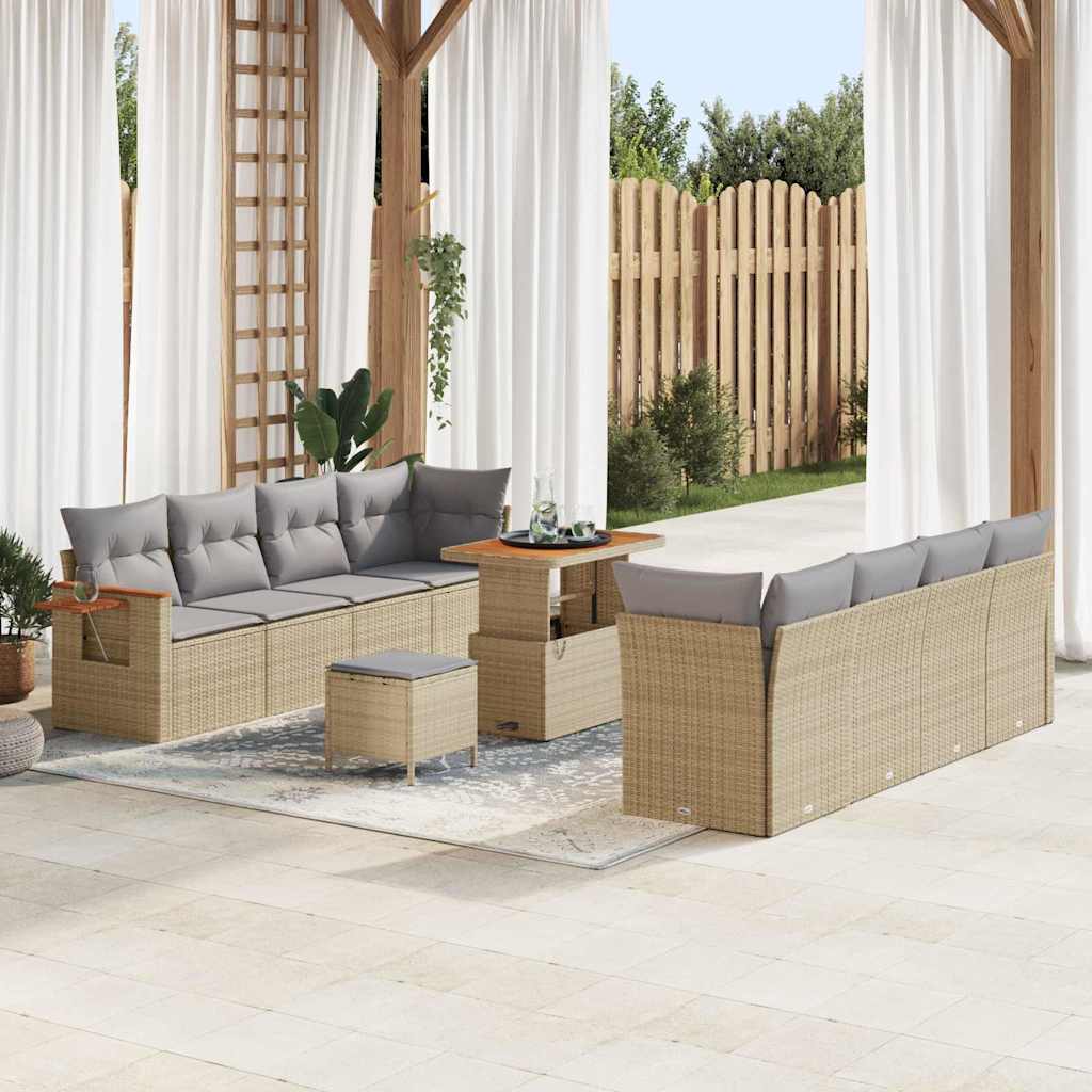 vidaXL Garten-Sofa-Set mit Kissen mit Speicher Schwarz Poly Rattan