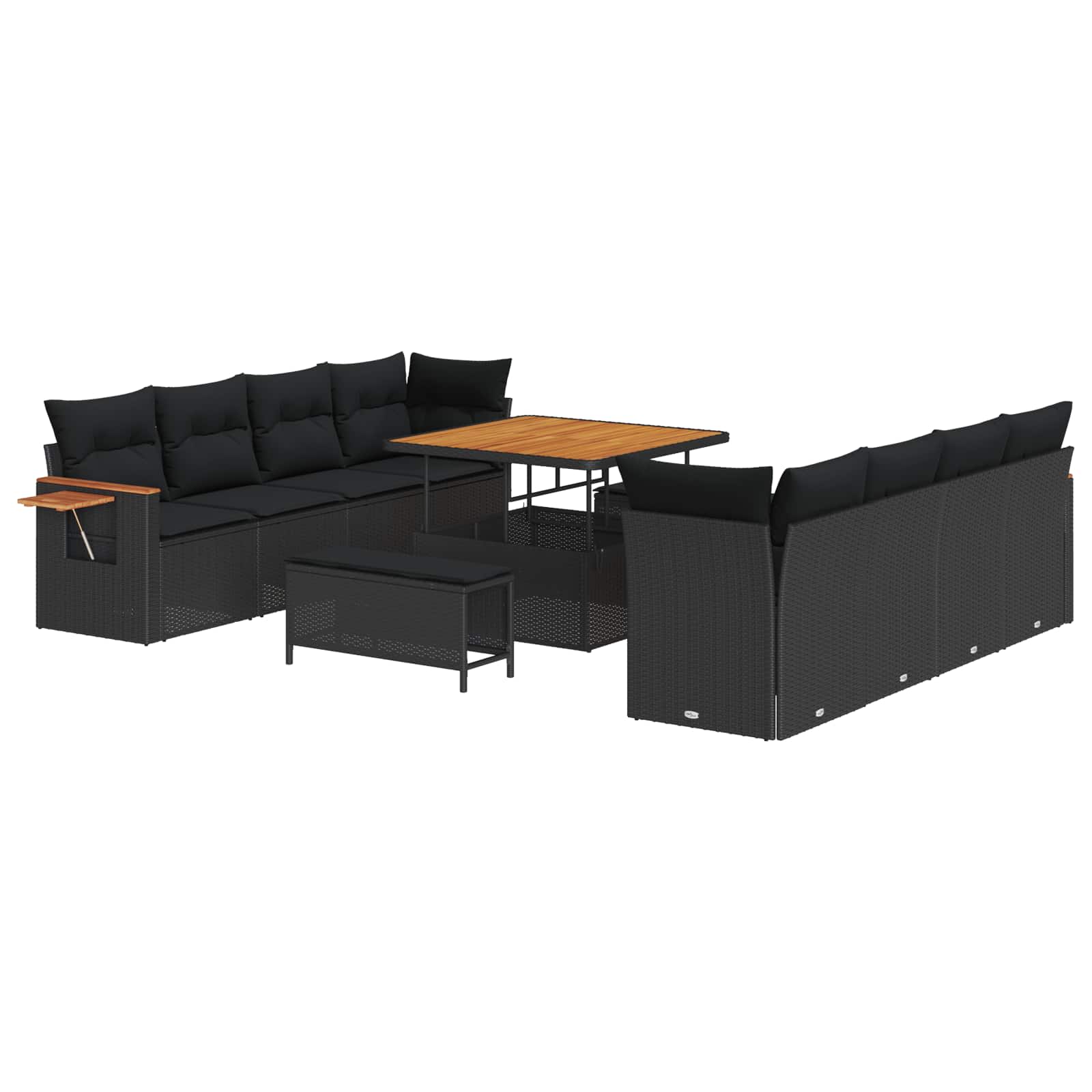 vidaXL Garten-Sofa-Set mit Kissen mit Speicher Schwarz Poly Rattan
