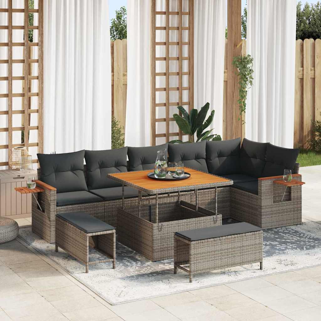 vidaXL Gartensofa-set mit Kissen 11 pcs Schwarz Poly-Rattan
