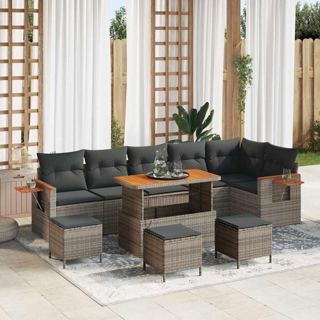 vidaXL Gartensofa-set mit Kissen 11 pcs Schwarz Poly-Rattan