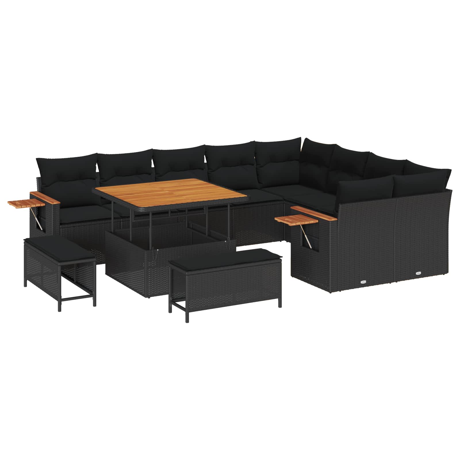 vidaXL Garten-Sofa-Set mit Kissen mit Speicher Schwarz Poly Rattan