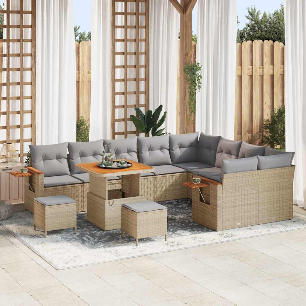 vidaXL Garten-Sofa-Set mit Kissen mit Speicher Schwarz Poly Rattan