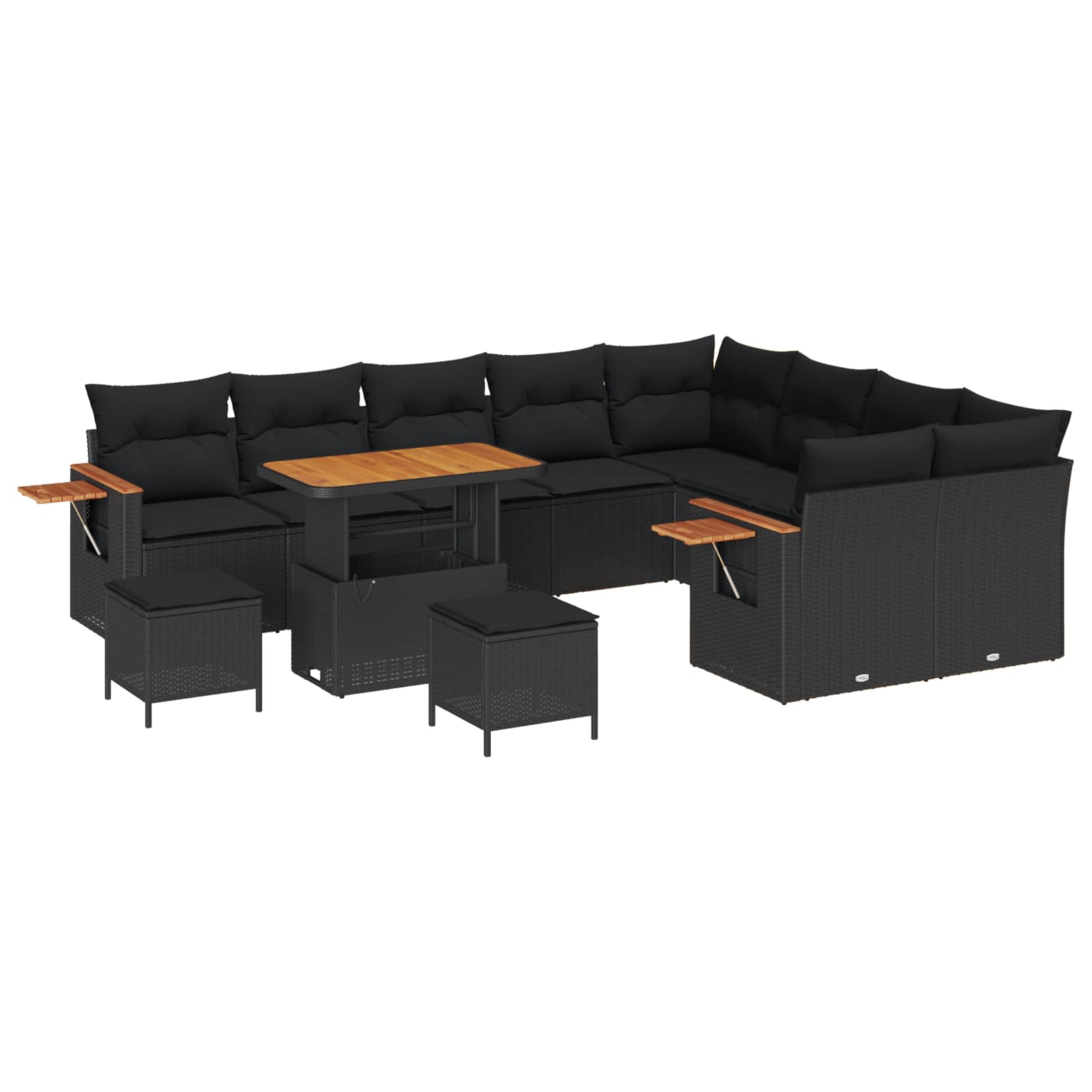 vidaXL Garten-Sofa-Set mit Kissen mit Speicher Schwarz Poly Rattan