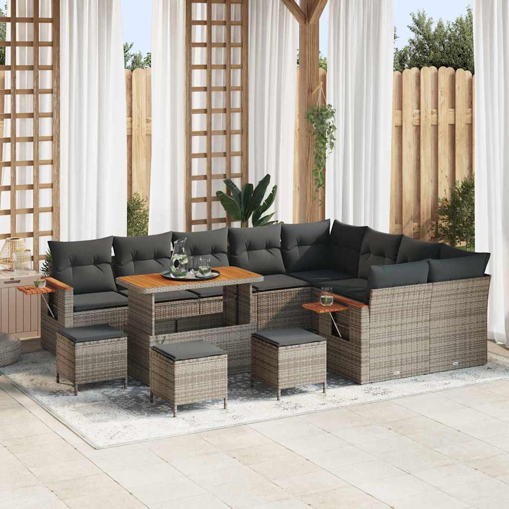 vidaXL Garten-Sofa-Set mit Kissen mit Speicher Schwarz Poly Rattan