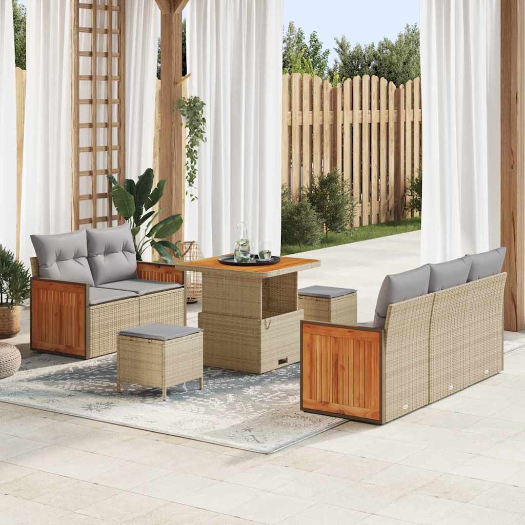 vidaXL Garten-Sofa-Set mit Kissen mit Speicher Schwarz Poly Rattan