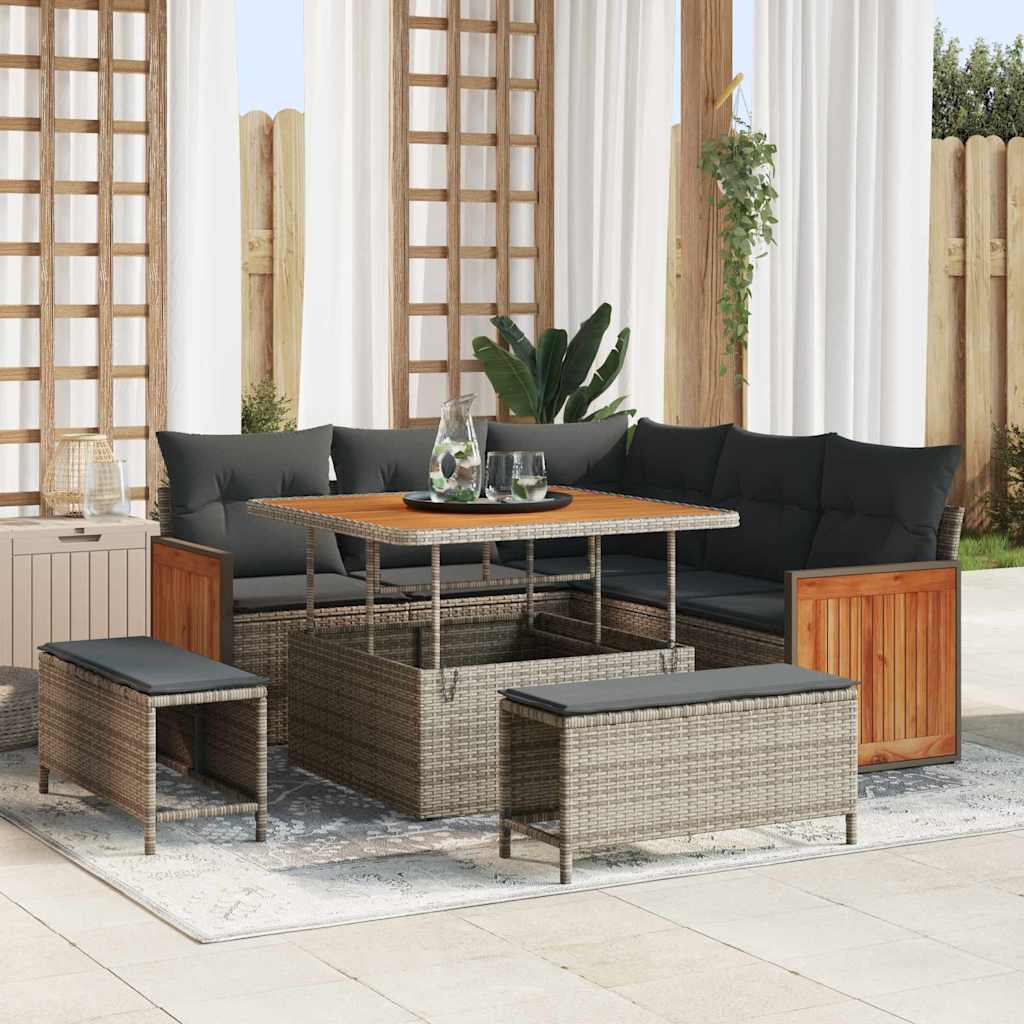 vidaXL Garten-Sofa-Set 8 pcs Schwarz und Braun Poly-Rattan