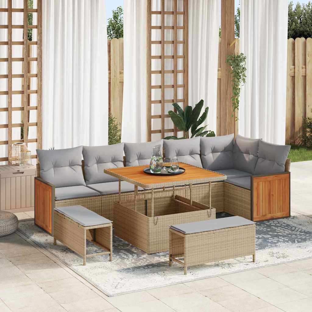 vidaXL Garten-Sofa-Set 9 pcs Schwarz und Braun Poly-Rattan