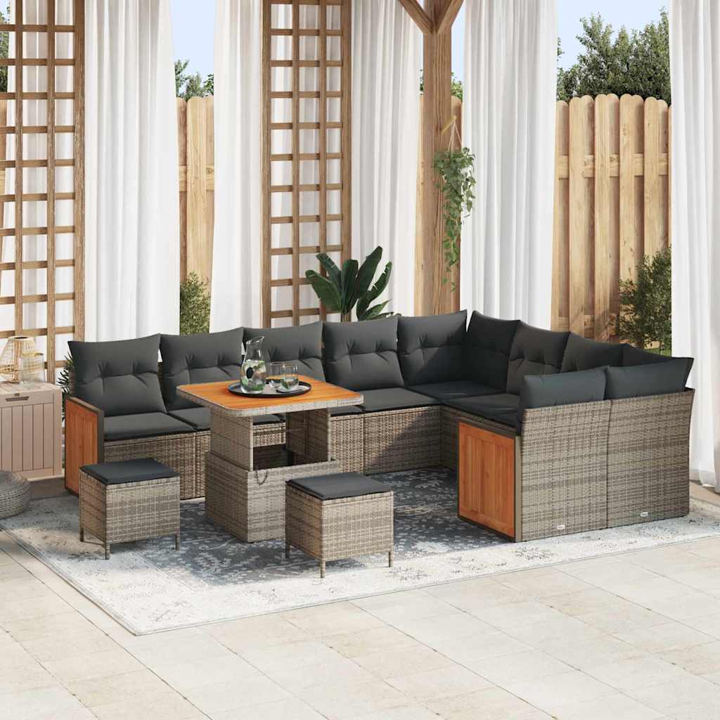 vidaXL Gartensofa-set mit Kissen 13 pcs Schwarz Poly-Rattan