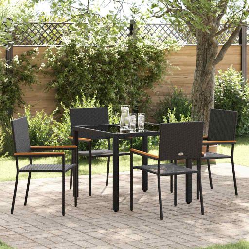 vidaXL Garten Essgruppe 3 pcs Schwarz Poly-Rattan