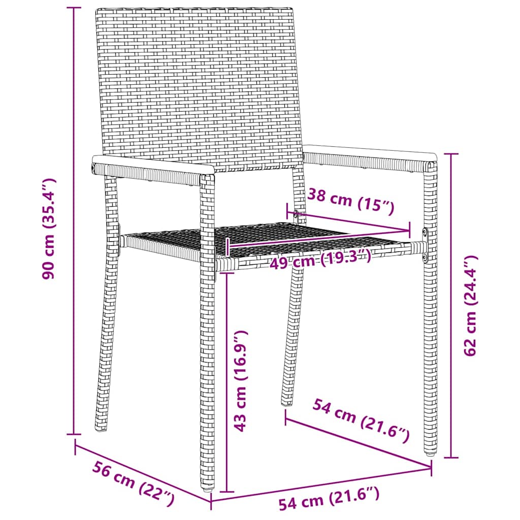 vidaXL Garten Essgruppe 3 pcs Schwarz Poly-Rattan
