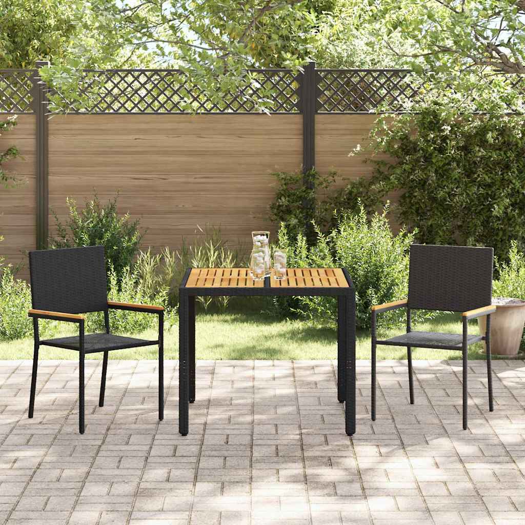 vidaXL Garten Essgruppe 3 pcs Schwarz Poly-Rattan