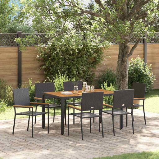 vidaXL Garten Essgruppe 3 pcs Schwarz Poly-Rattan