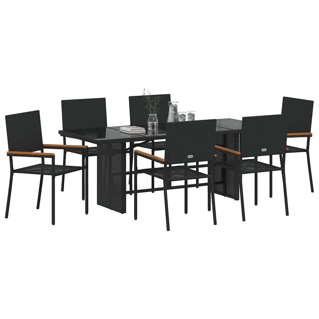 vidaXL Garten Essgruppe 7 pcs Schwarz Poly-Rattan