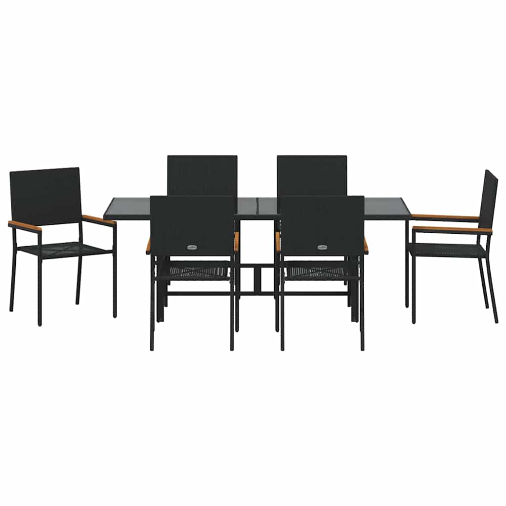 vidaXL Garten Essgruppe 7 pcs Schwarz Poly-Rattan