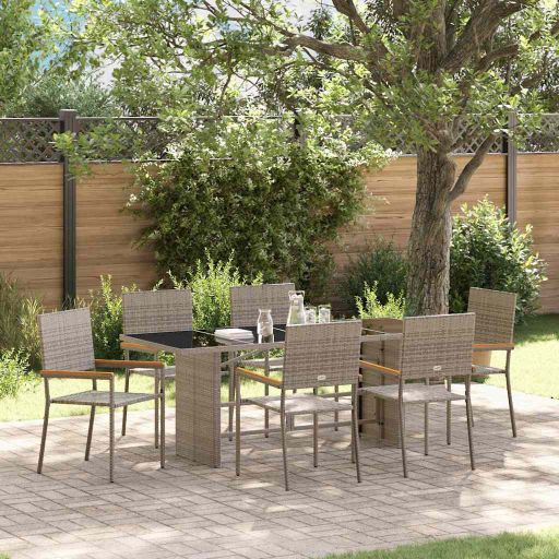 vidaXL Garten Essgruppe 7 pcs Schwarz Poly-Rattan
