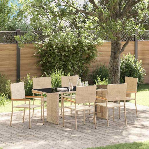 vidaXL Garten Essgruppe 7 pcs Schwarz Poly-Rattan