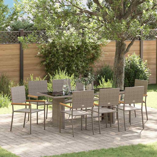 vidaXL Garten Essgruppe 7 pcs Schwarz Poly-Rattan