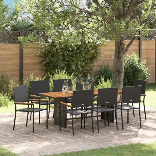 vidaXL Garten Essgruppe 7 pcs Schwarz Poly-Rattan