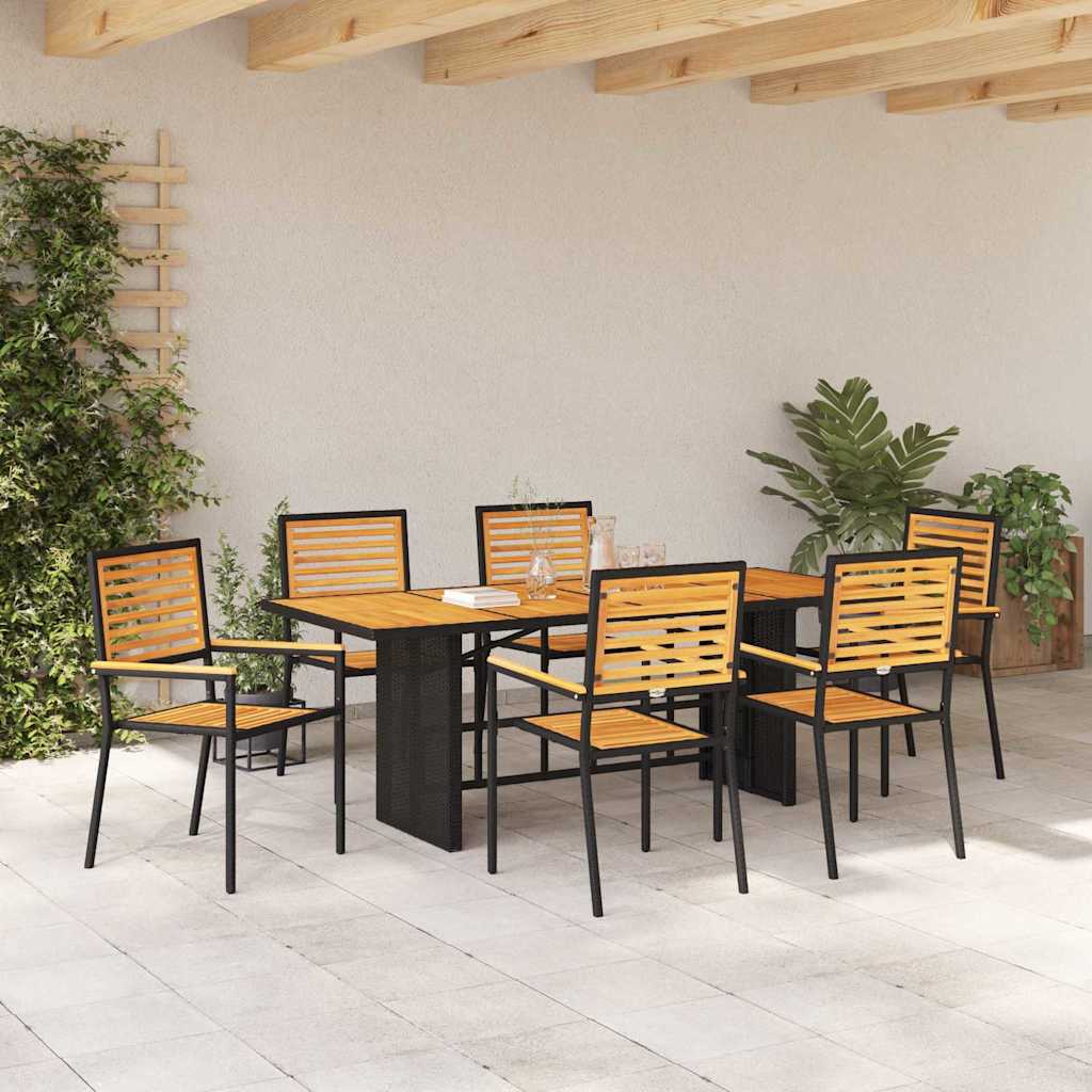 vidaXL Garten Essgruppe 7 pcs Schwarz und Braun Poly-Rattan