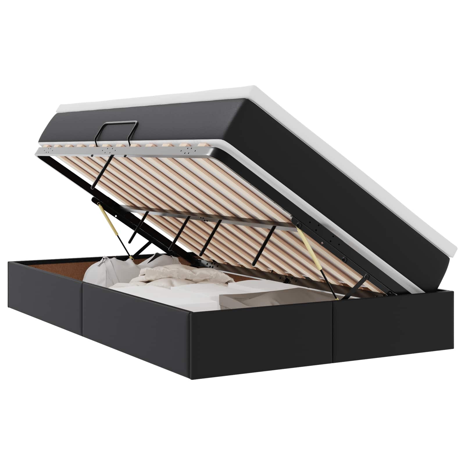 vidaXL Aufbewahrungsbett mit Matratze Schwarz 120 x 190 cm Kunstleder