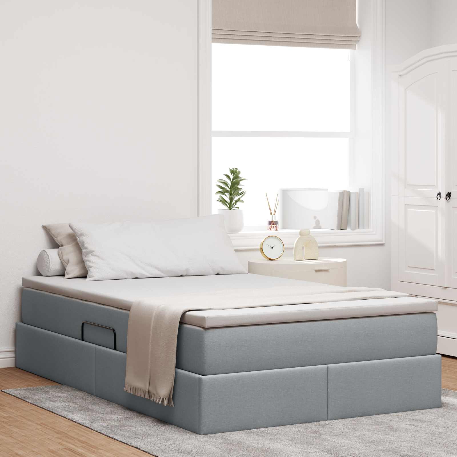 vidaXL Aufbewahrungsbett mit Matratze Hellgrau 120 x 190 cm Polyester