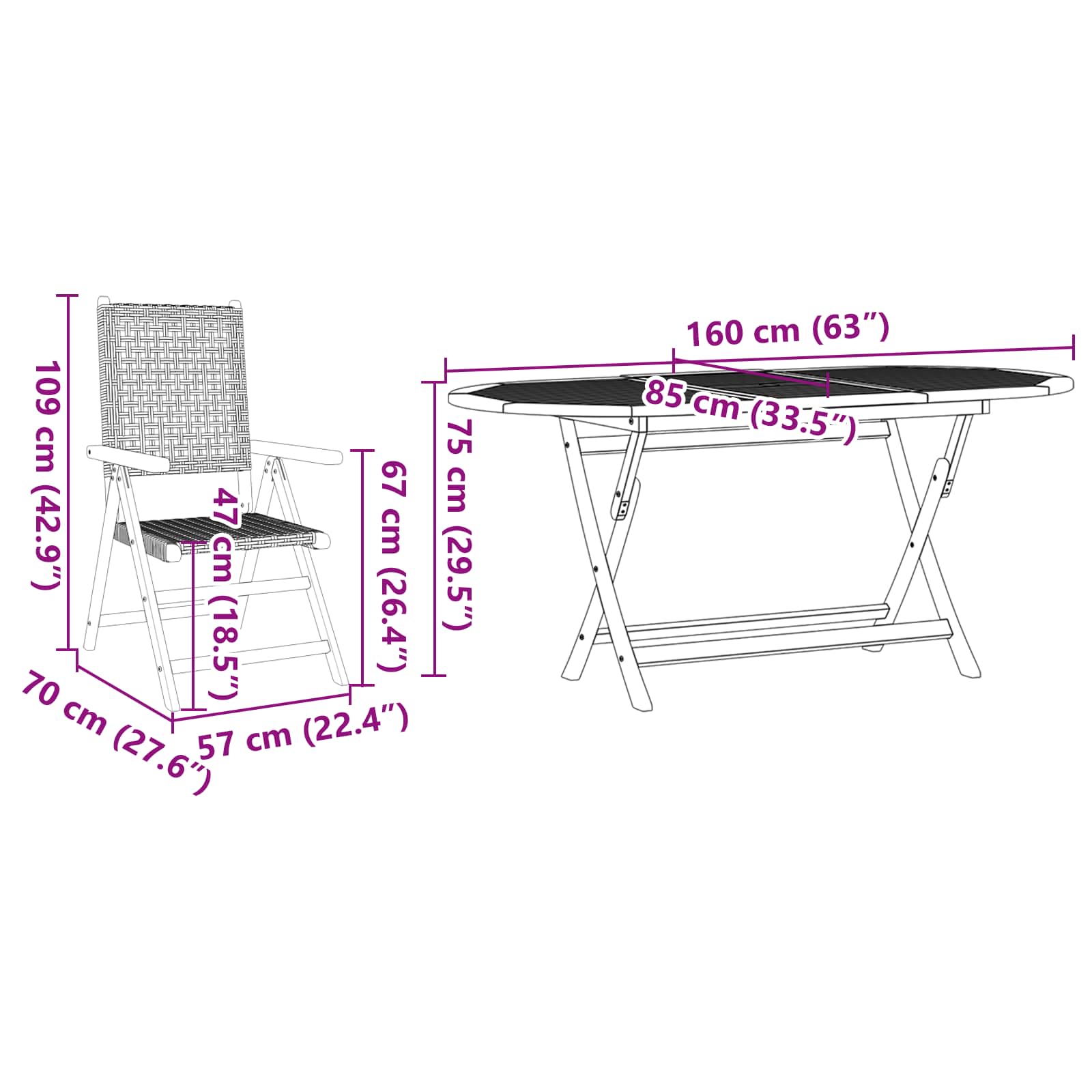 vidaXL Garten Essgruppe 5 pcs Schwarz Massivholz Akazie
