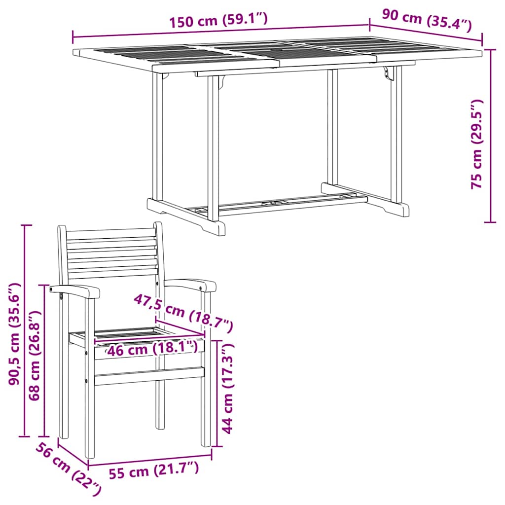 vidaXL Garten Essgruppe 5 pcs Natur Massivholz Akazie