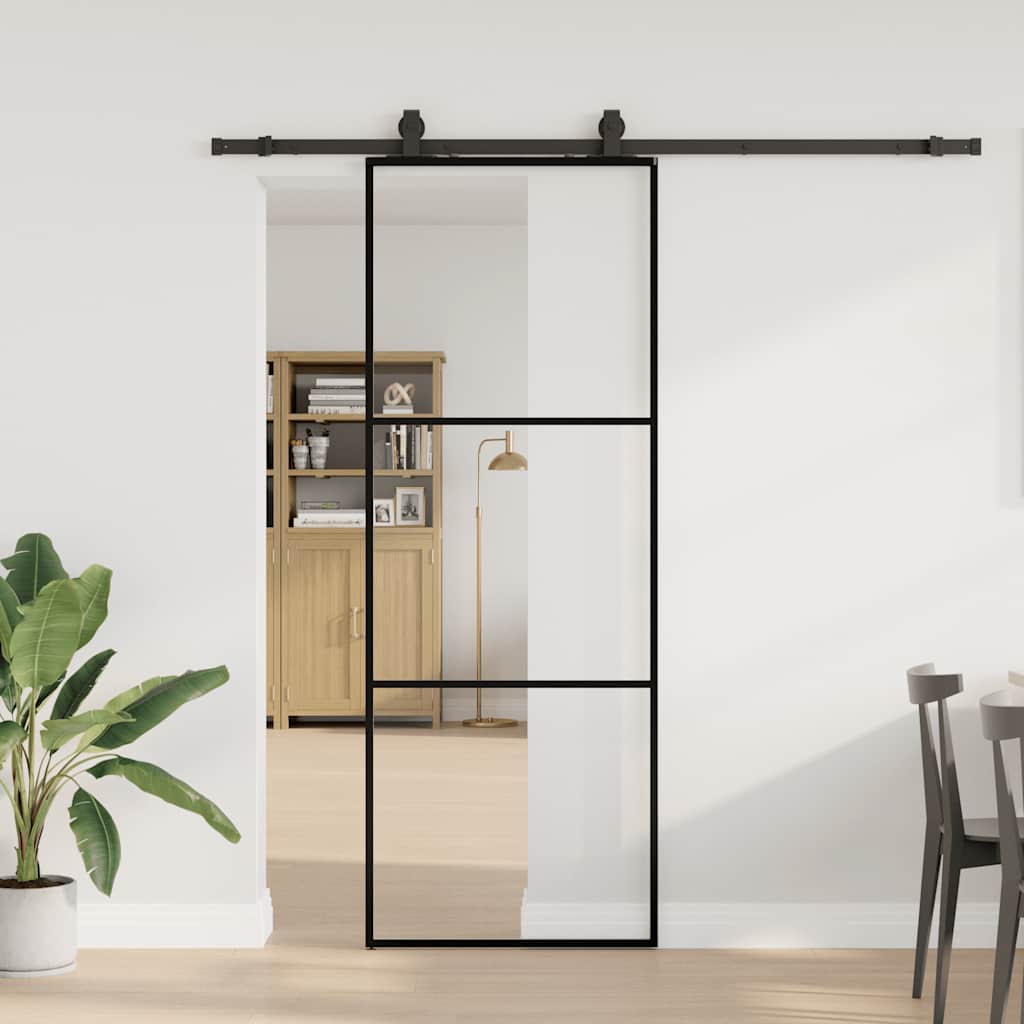 vidaXL Schiebetür mit Beschlag Schwarz 76x205 cm ESG-Glas