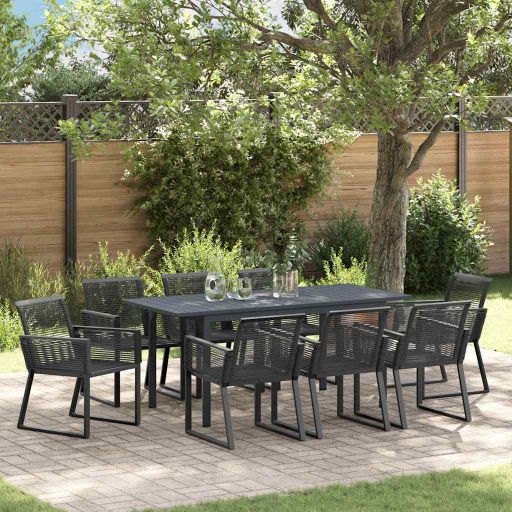 vidaXL Garten Essgruppe 7 pcs Schwarz Poly-Rattan