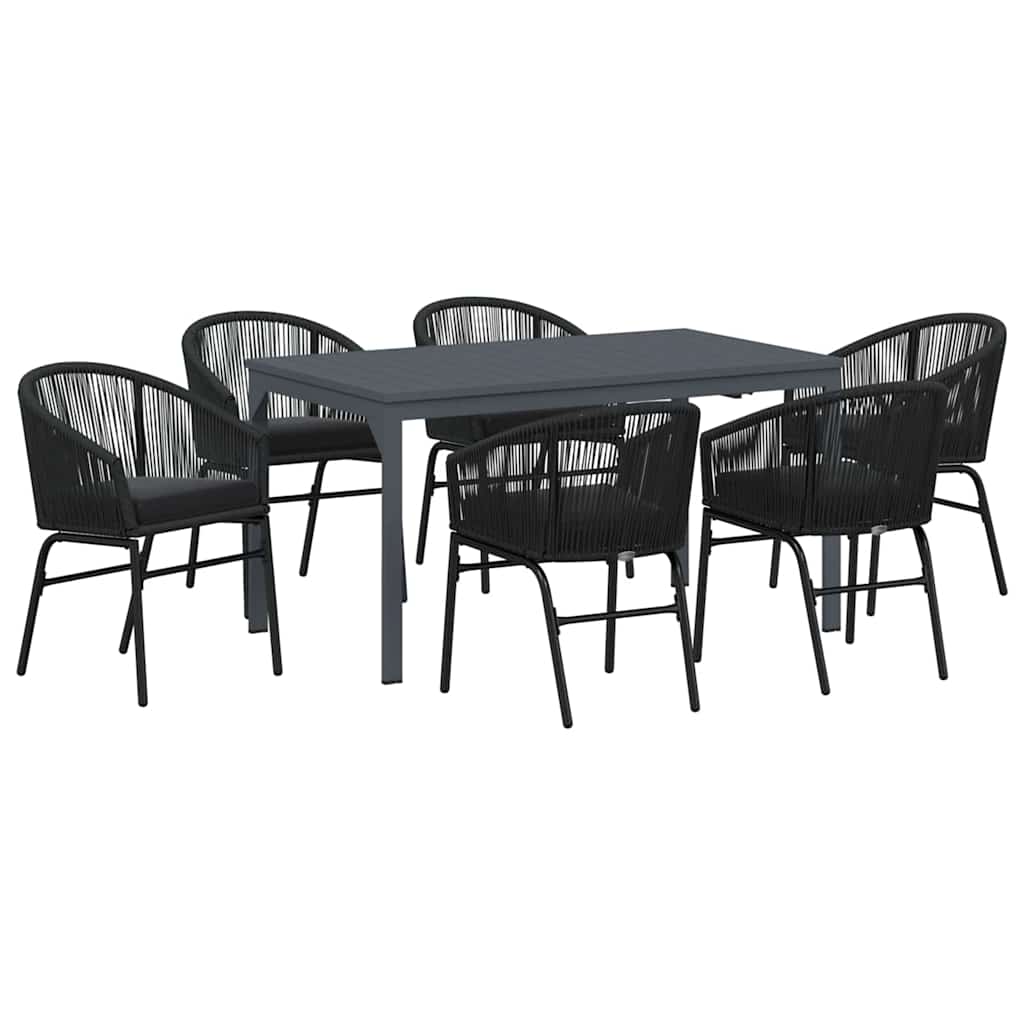 vidaXL Garten Essgruppe 7 pcs Schwarz Poly-Rattan