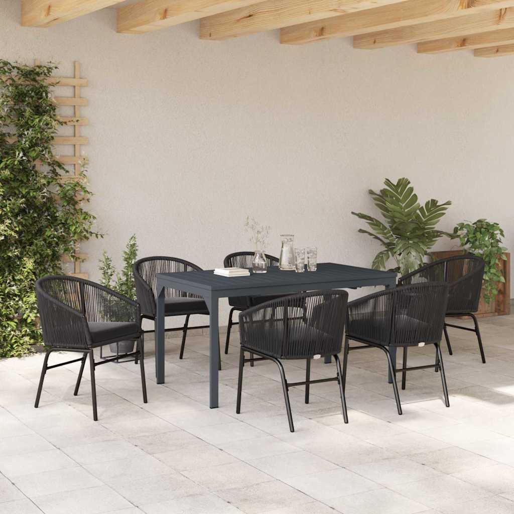 vidaXL Garten Essgruppe 7 pcs Schwarz Poly-Rattan