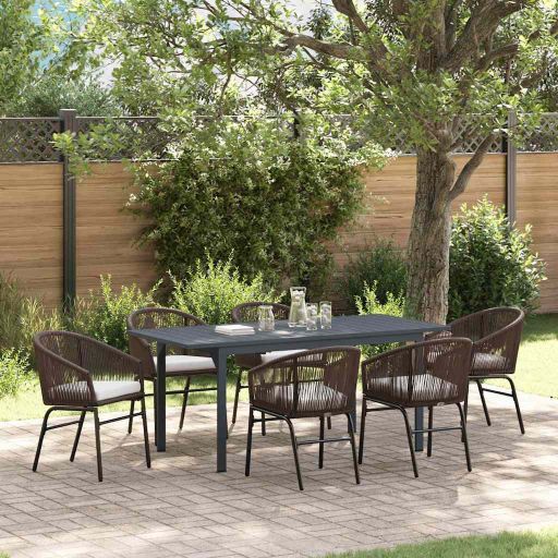 vidaXL Garten Essgruppe 7 pcs Schwarz Poly-Rattan