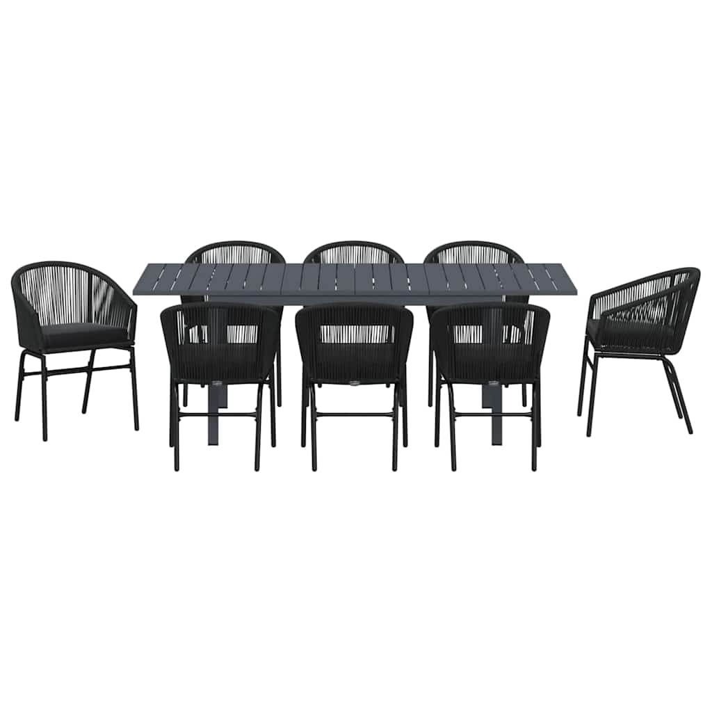 vidaXL Garten Essgruppe 9 pcs Schwarz Poly-Rattan