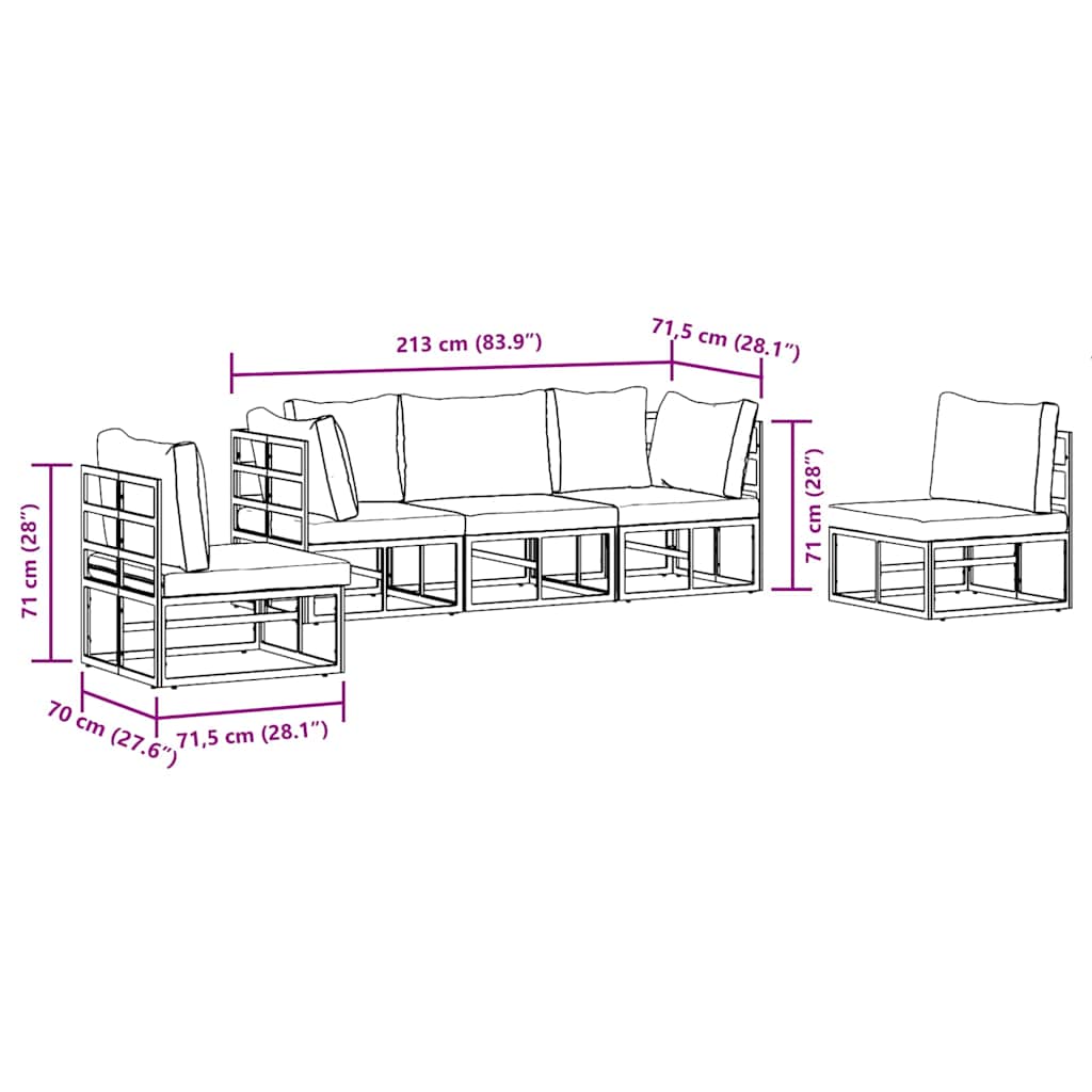 vidaXL Gartensofa-set mit Kissen 5 pcs Schwarz Aluminium