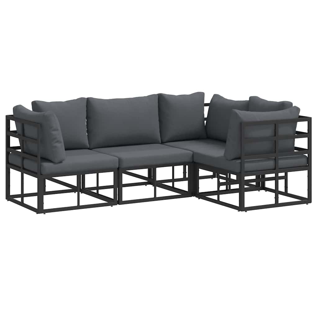 vidaXL Gartensofa-set mit Kissen 4 pcs Schwarz Aluminium