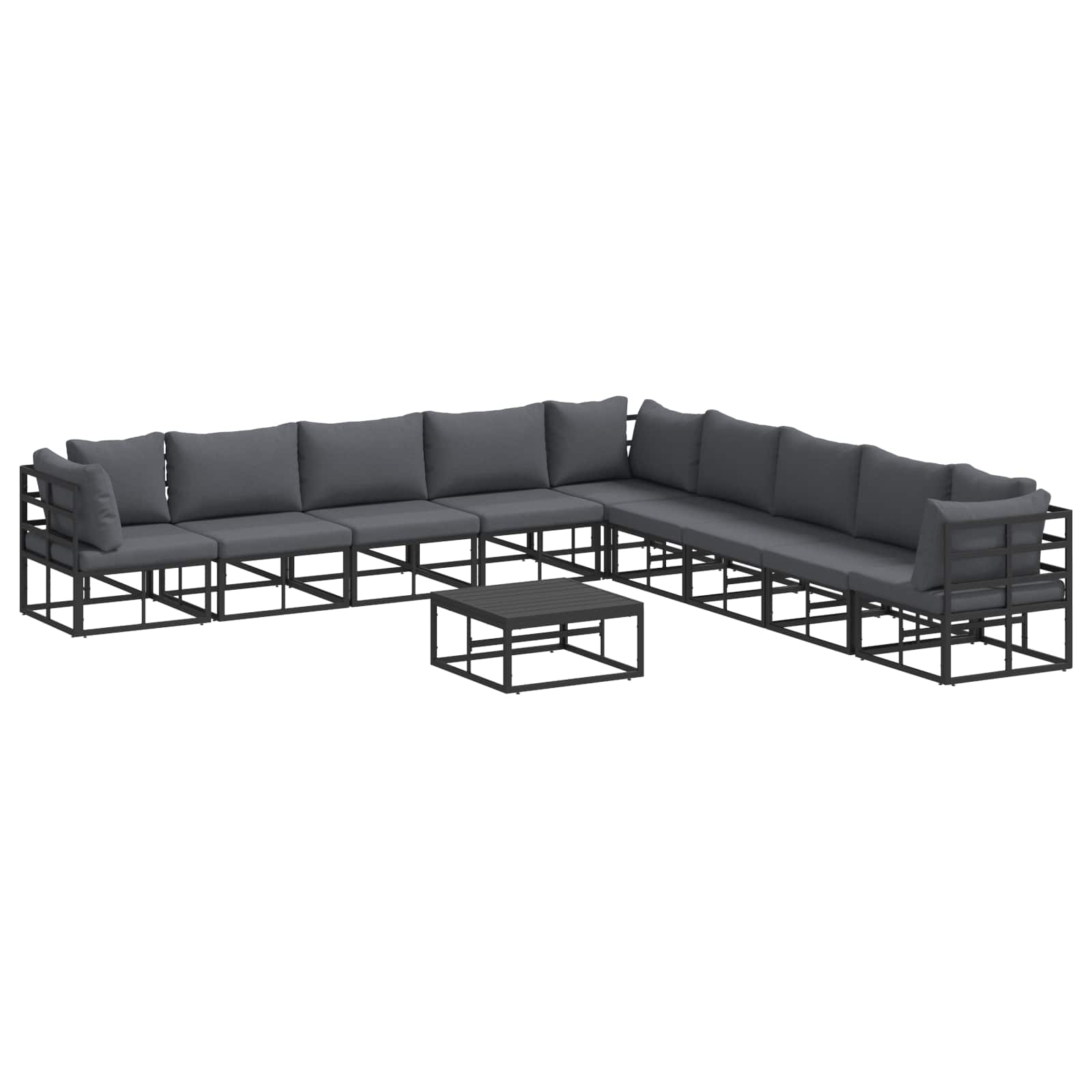 vidaXL Gartensofa-set mit Kissen 9 pcs Schwarz Aluminium