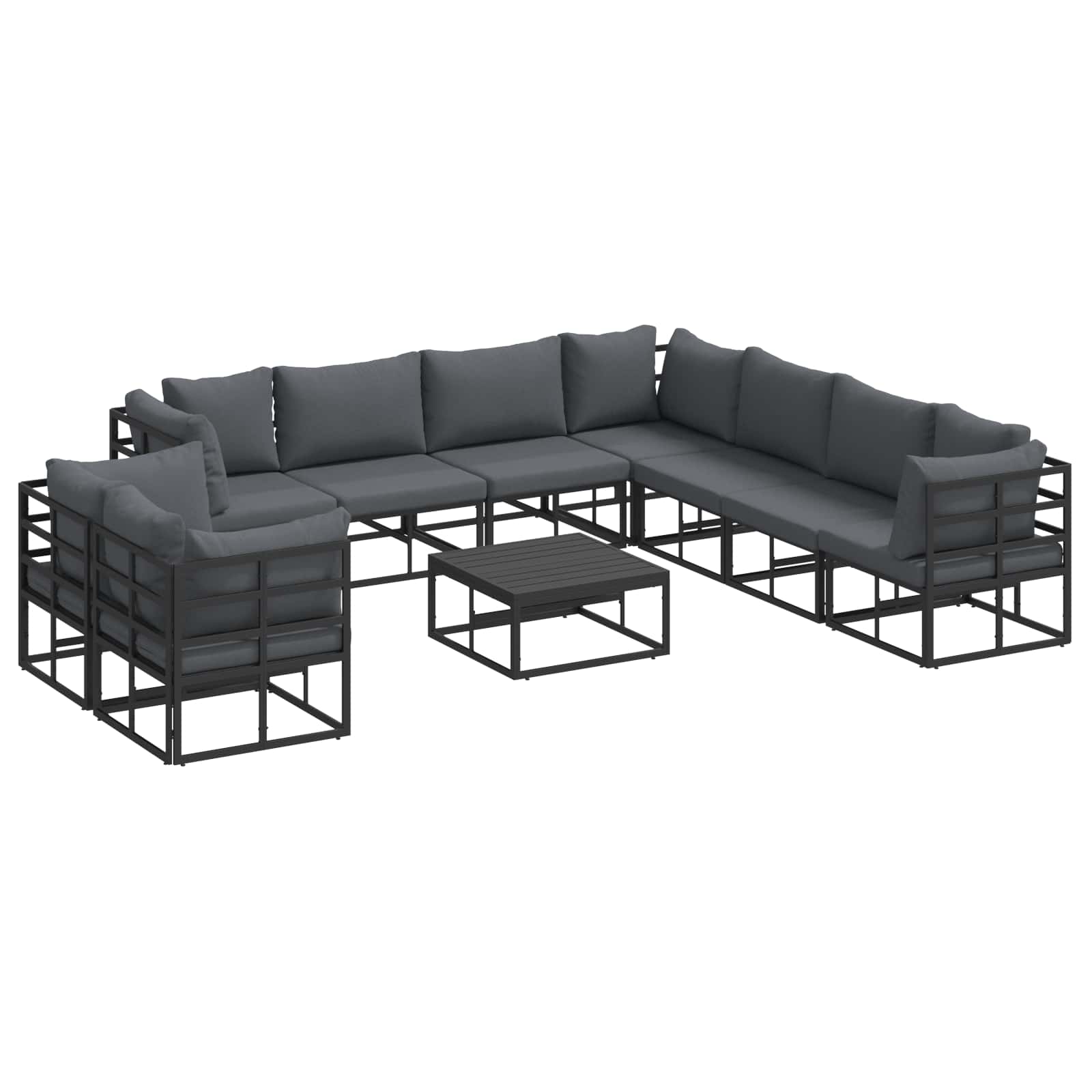 vidaXL Gartensofa-set mit Kissen 9 pcs Schwarz Aluminium
