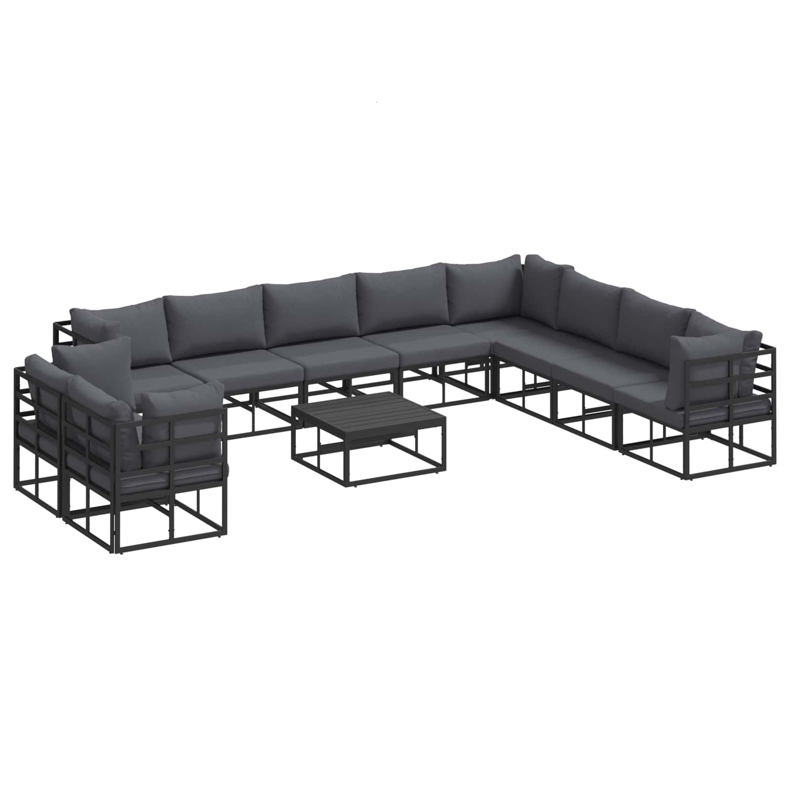 vidaXL Gartensofa-set mit Kissen 10 pcs Schwarz Aluminium