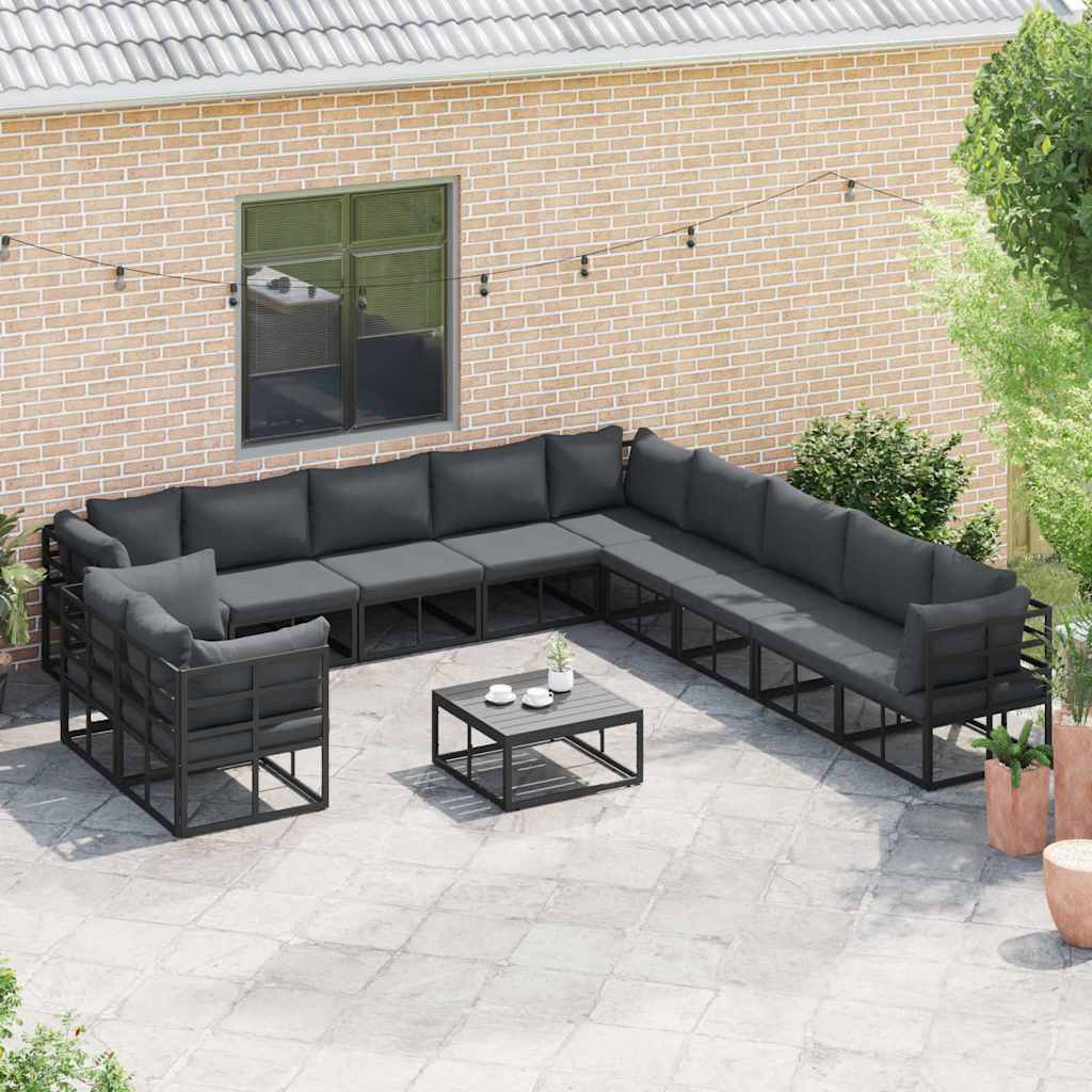 vidaXL Gartensofa-set mit Kissen 11 pcs Schwarz Aluminium