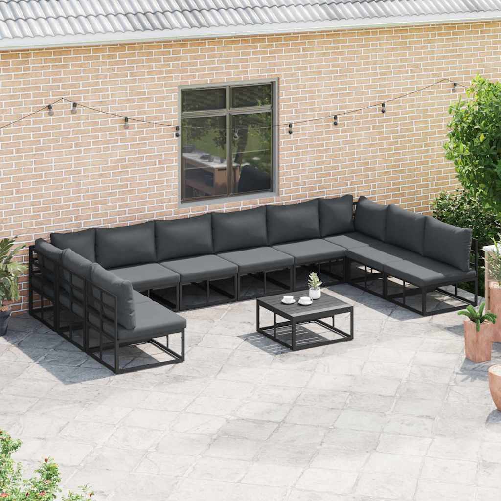 vidaXL Gartensofa-set mit Kissen 10 pcs Schwarz Aluminium