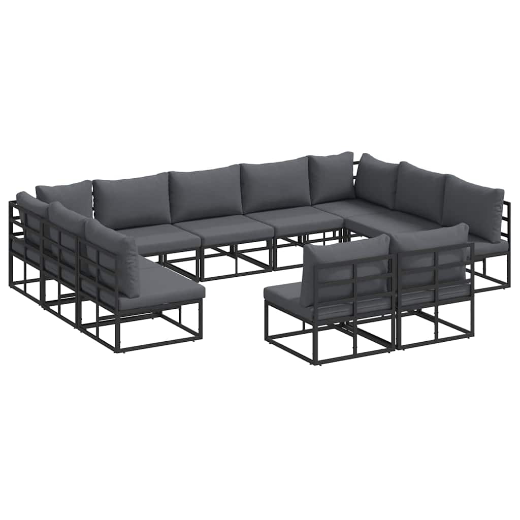 vidaXL Gartensofa-set mit Kissen 11 pcs Schwarz Aluminium