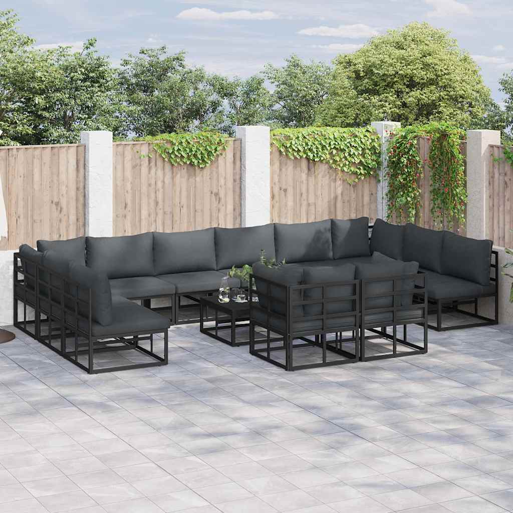 vidaXL Gartensofa-set mit Kissen 12 pcs Schwarz Aluminium