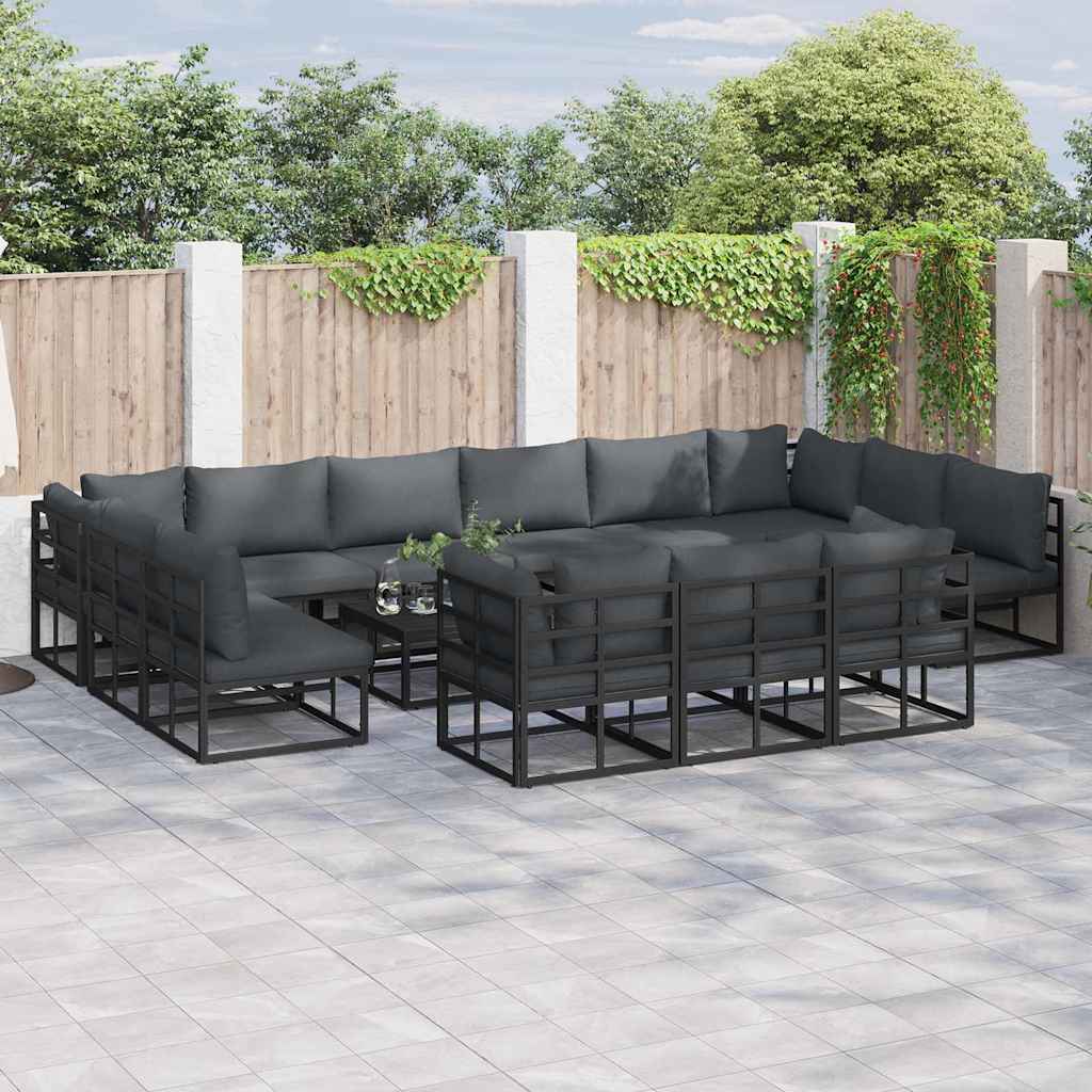 vidaXL Gartensofa-set mit Kissen 13 pcs Schwarz Aluminium