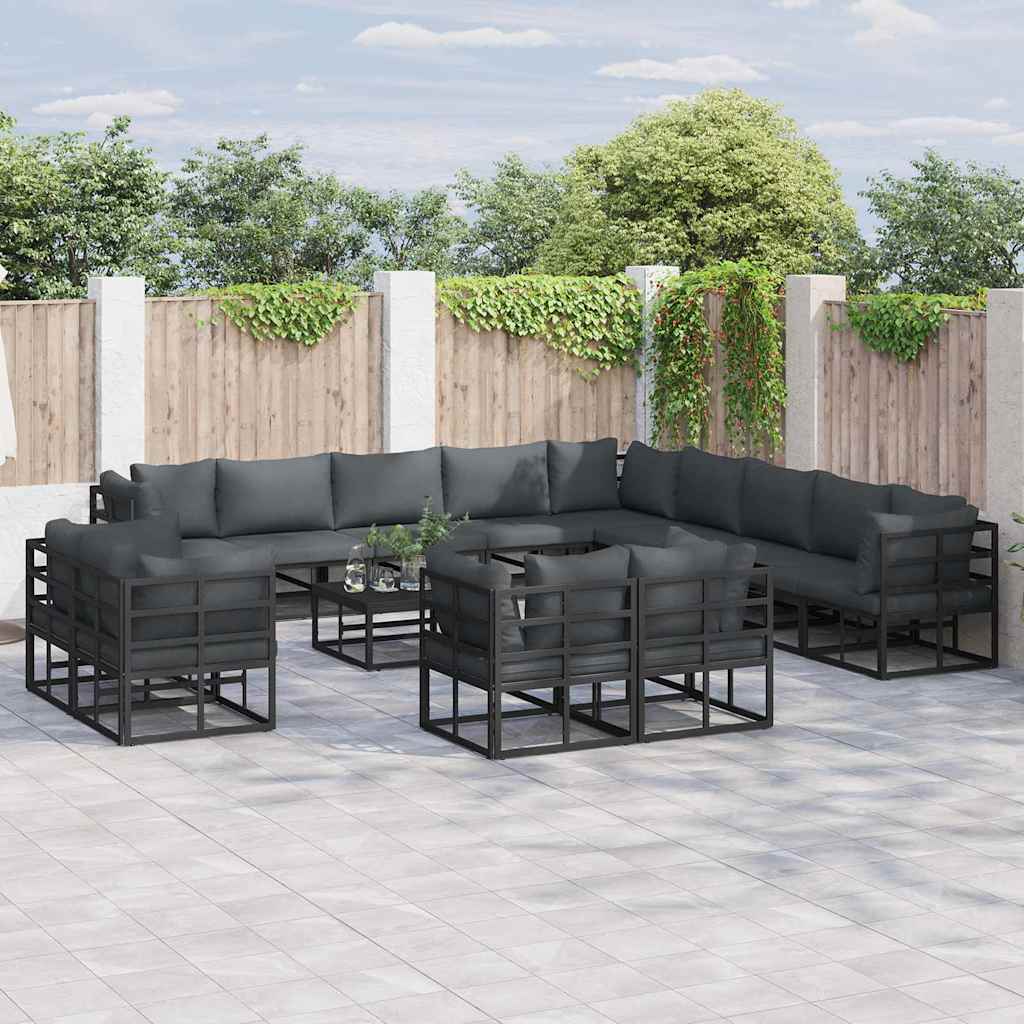 vidaXL Gartensofa-set mit Kissen 13 pcs Schwarz Aluminium