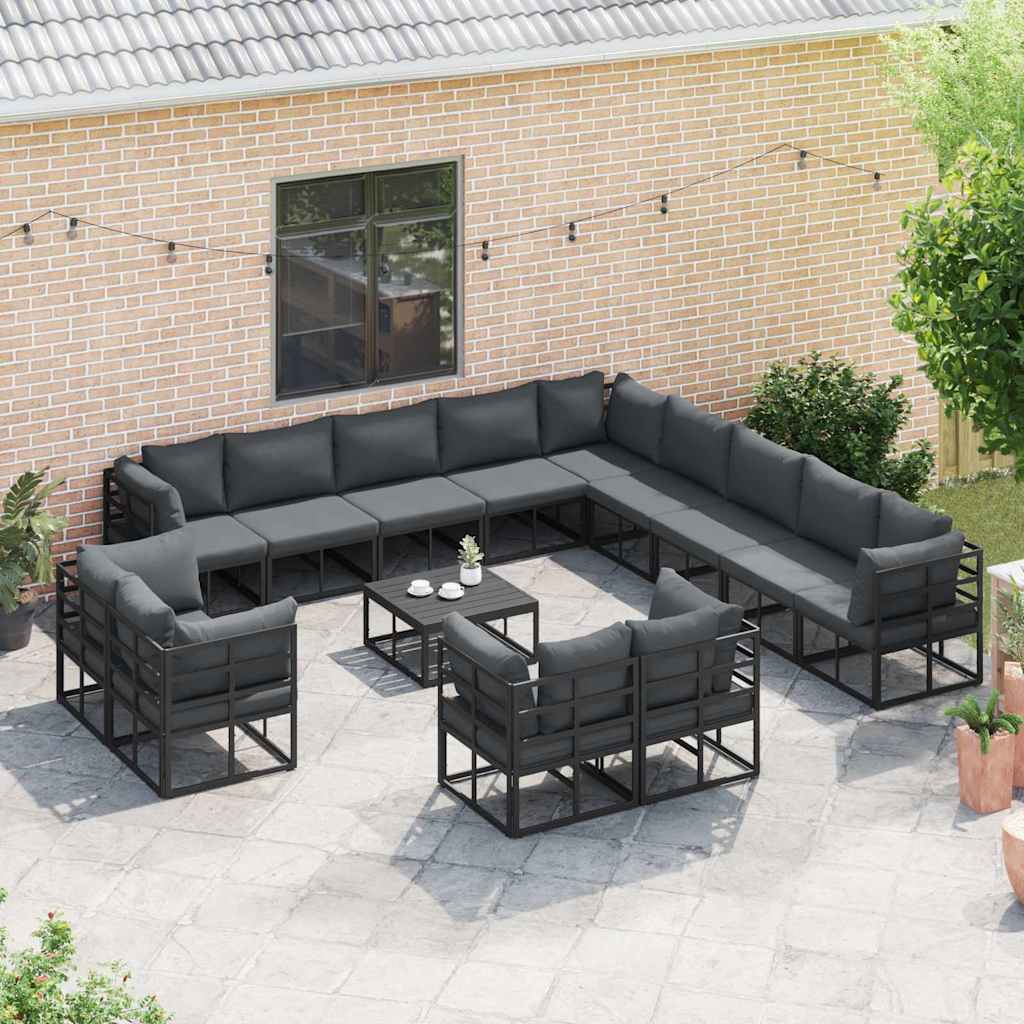 vidaXL Gartensofa-set mit Kissen 13 pcs Schwarz Aluminium