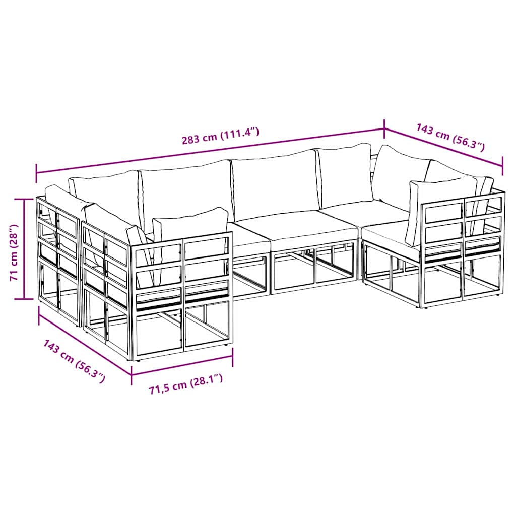 vidaXL Gartensofa-set mit Kissen 6 pcs Schwarz Aluminium