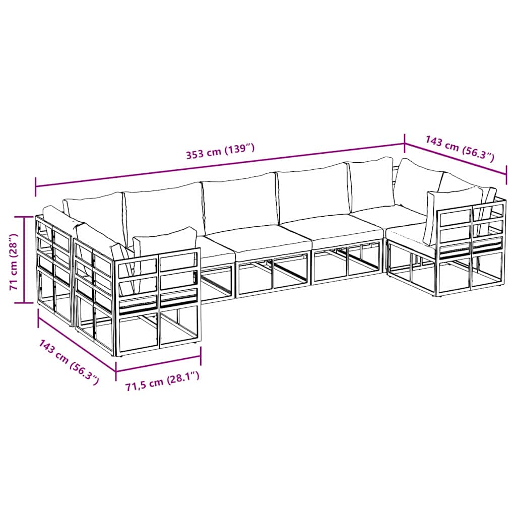 vidaXL Gartensofa-set mit Kissen 7 pcs Schwarz Aluminium
