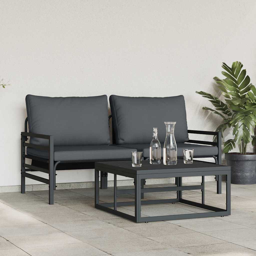 vidaXL Gartensofa-set mit Kissen 3 pcs Schwarz Stahl