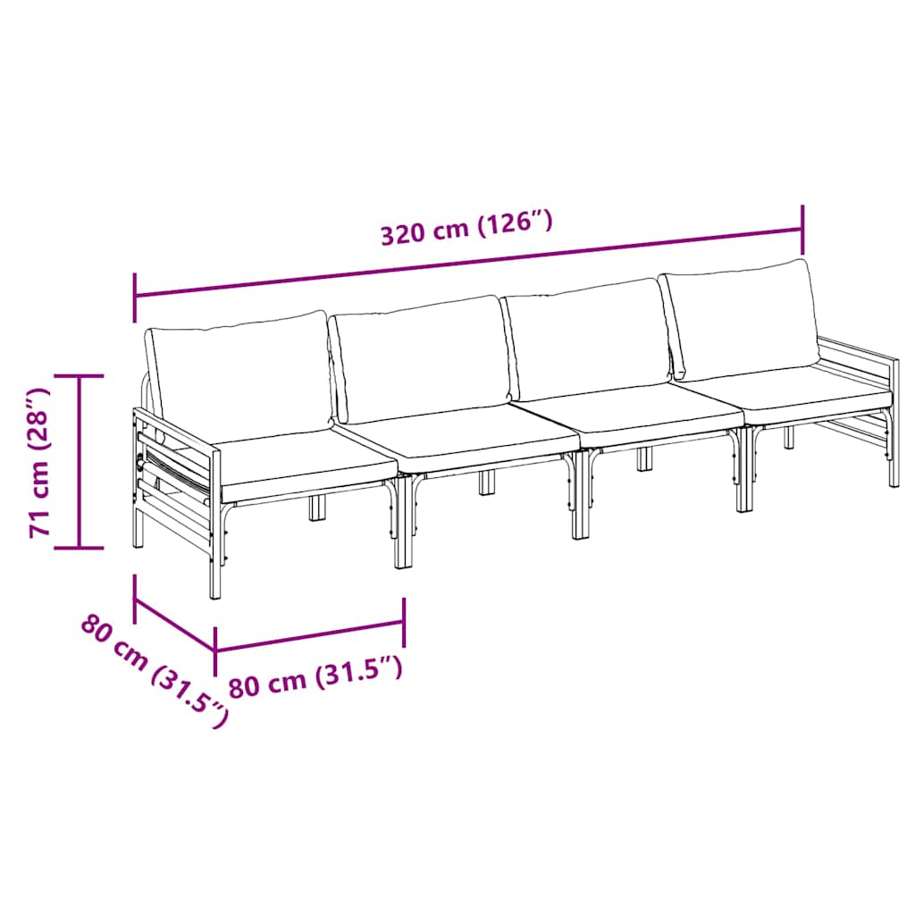 vidaXL Gartensofa-set mit Kissen 4 pcs Schwarz Stahl